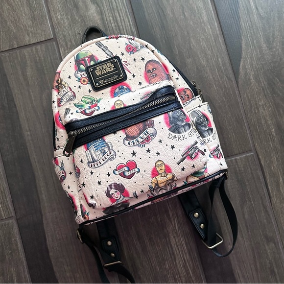 Loungefly x Star Wars Sailor Jerry Tattoo Style Backpack in Cream & Black - Picture 6 of 11